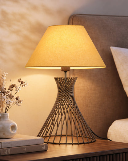 Modern Table Lamps, Spiral Metal Wire Golden Base with Fabric Lampshade for Home Office Cafe Restaurant