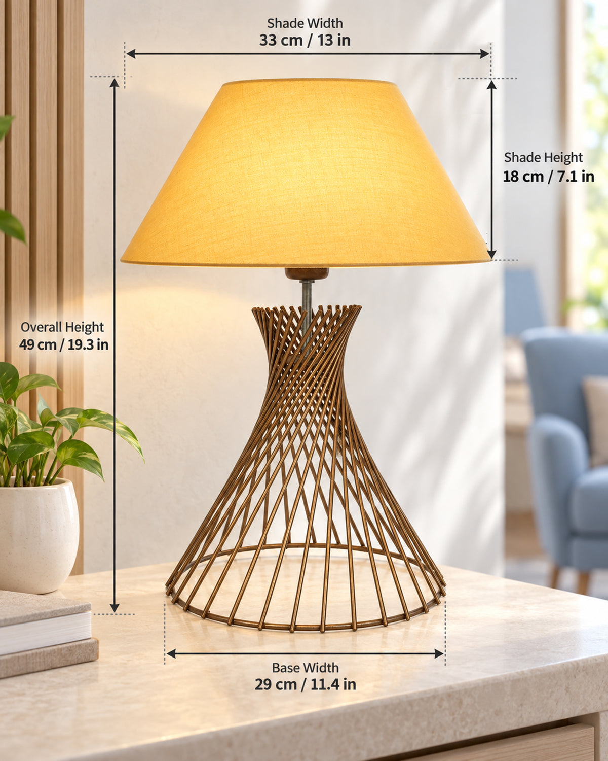 Modern Table Lamps, Spiral Metal Wire Golden Base with Fabric Lampshade for Home Office Cafe Restaurant