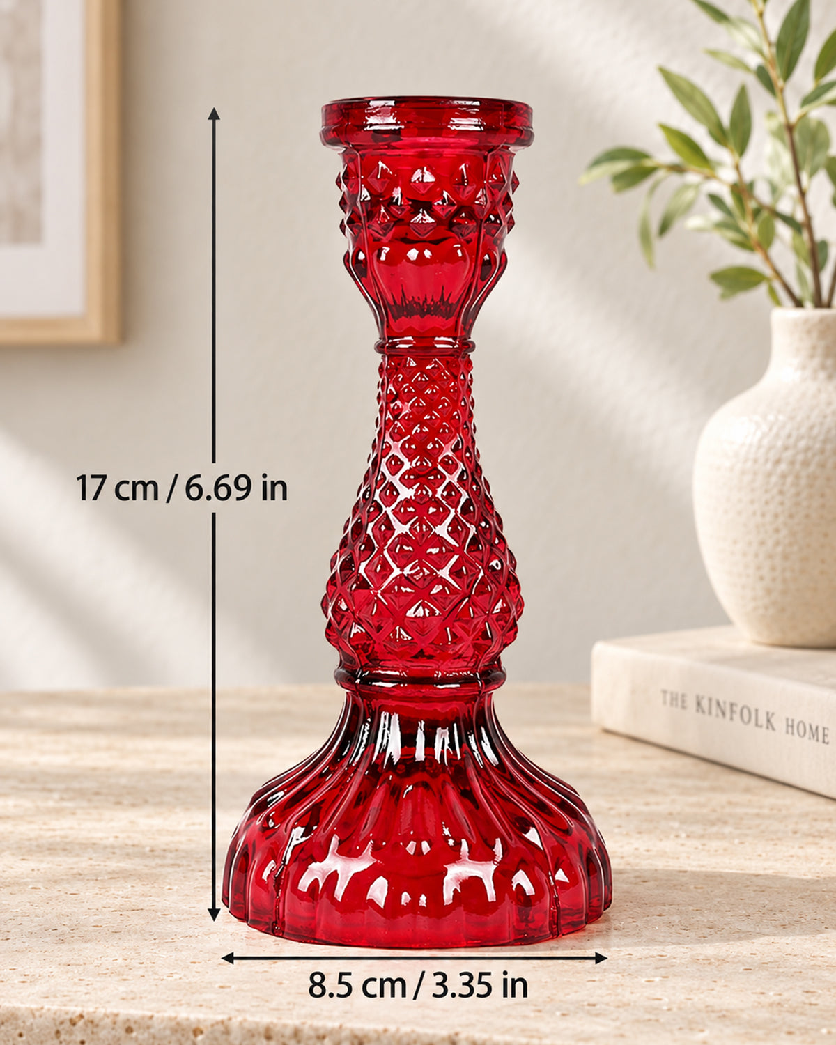 Solid Glass Candle Stand Carved Set of 2 (Solid)