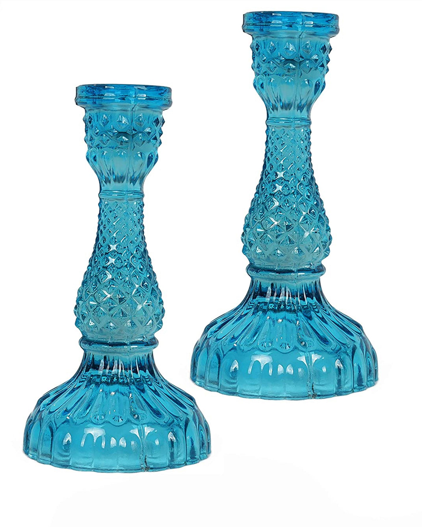 Solid Glass Candle Stand Carved Set of 2 (Solid)