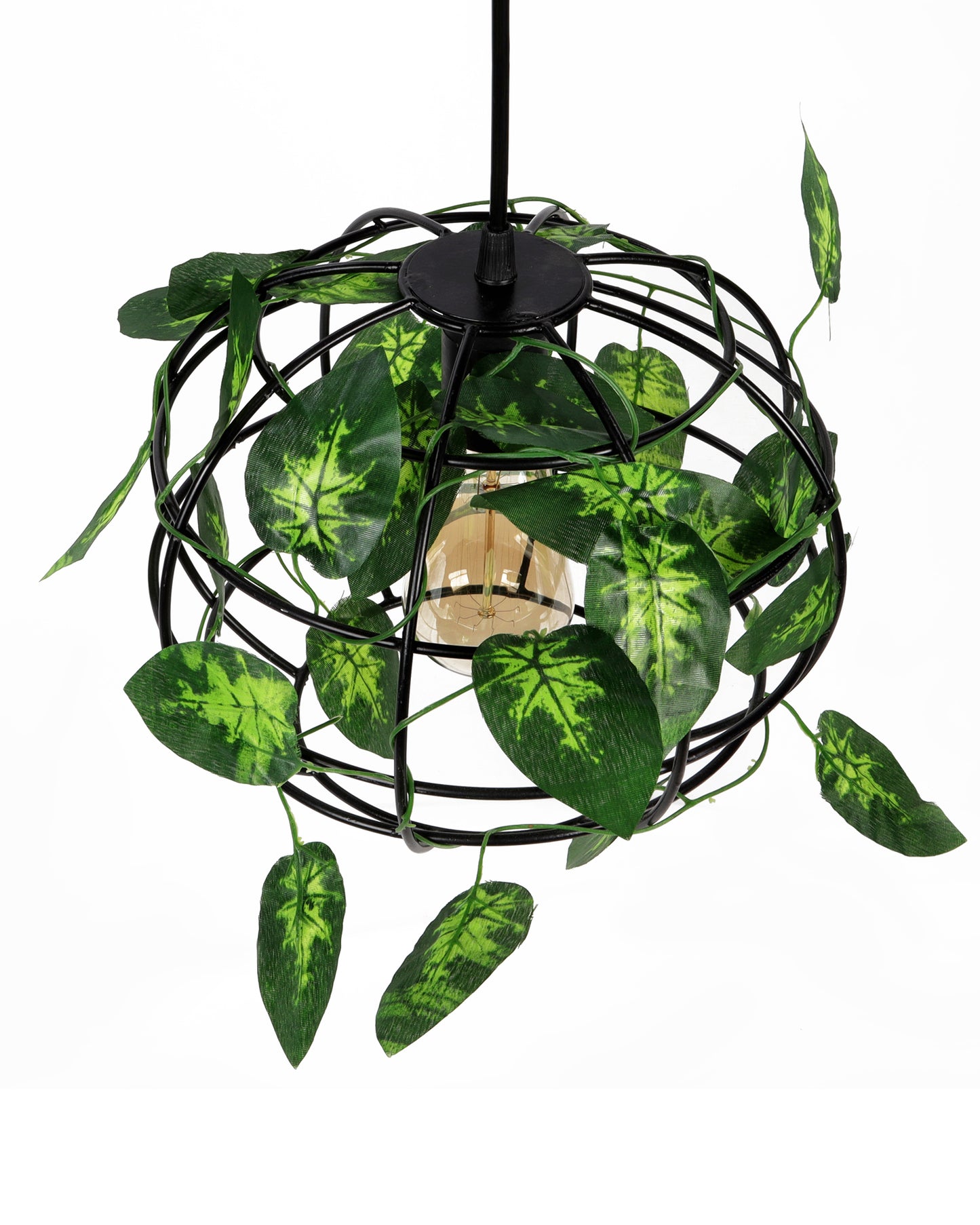 Hanging Pendant Plant Light Fixtures Creative Home Decor Living Room Dining, Ceiling light with leafy vine and filament bulb, Sphere