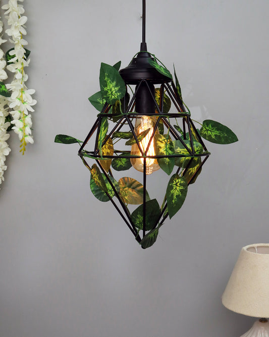 Hanging Pendant Plant Light Fixtures Creative Home Decor Living Room Dining, Ceiling light with leafy vine and filament bulb, Full Diamond