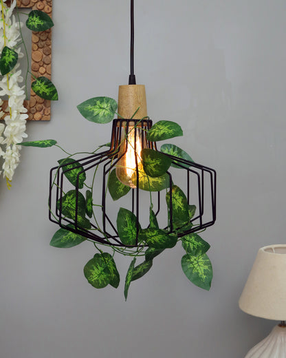 Hanging Pendant Plant Light Fixtures Creative Home Decor Living Room Dining, Ceiling light with leafy vine and filament bulb, Taper Wood Pitcher
