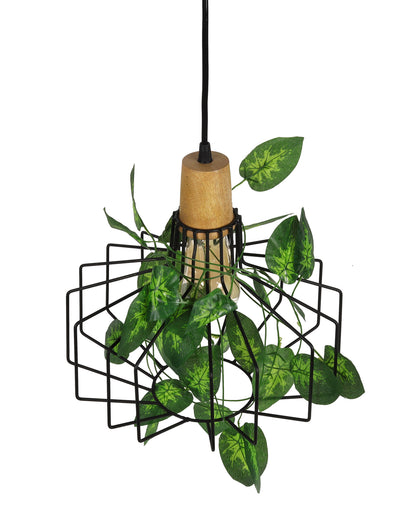 Hanging Pendant Plant Light Fixtures Creative Home Decor Living Room Dining, Ceiling light with leafy vine and filament bulb, Taper Wood Pitcher