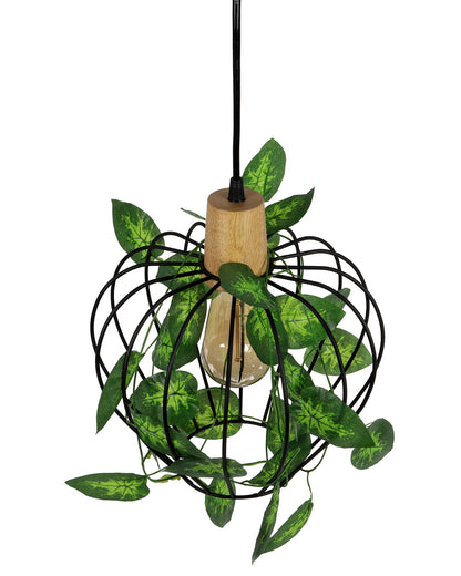 Hanging Pendant Plant Light Fixtures Creative Home Decor Living Room Dining, Ceiling light with leafy vine and filament bulb, Taper Wood Chimney