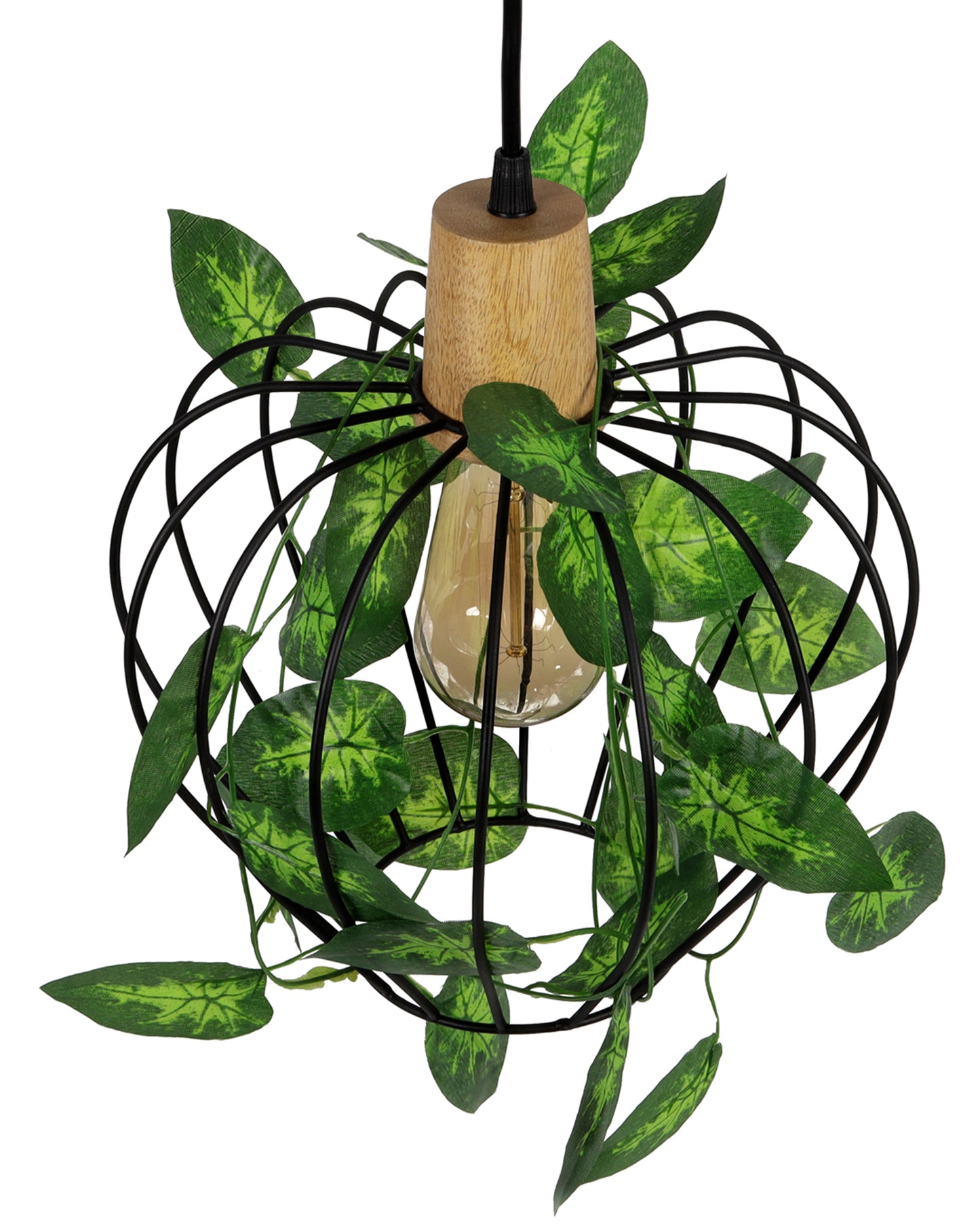 Hanging Pendant Plant Light Fixtures Creative Home Decor Living Room Dining, Ceiling light with leafy vine and filament bulb, Taper Wood Chimney