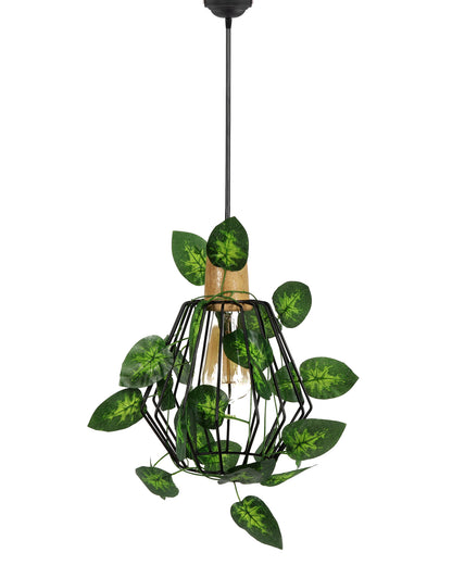 Hanging Pendant Plant Light Fixtures Creative Home Decor Living Room Dining, Ceiling light with leafy vine and filament bulb, Taper Wood Cubist