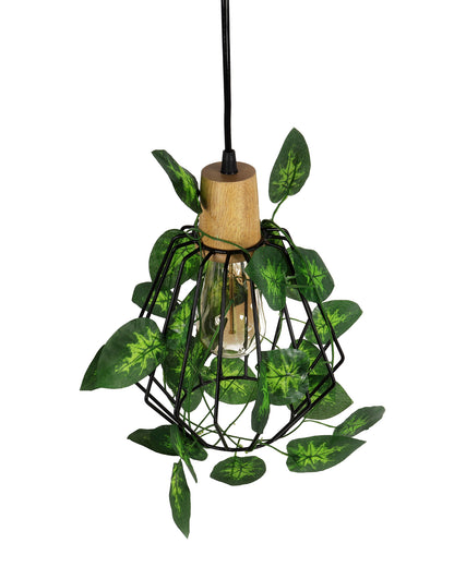 Hanging Pendant Plant Light Fixtures Creative Home Decor Living Room Dining, Ceiling light with leafy vine and filament bulb, Taper Wood Cubist