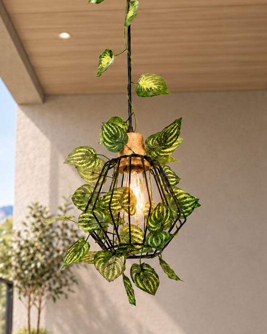 Hanging Pendant Plant Light Fixtures Creative Home Decor Living Room Dining, Ceiling light with leafy vine and filament bulb, Taper Wood Cubist