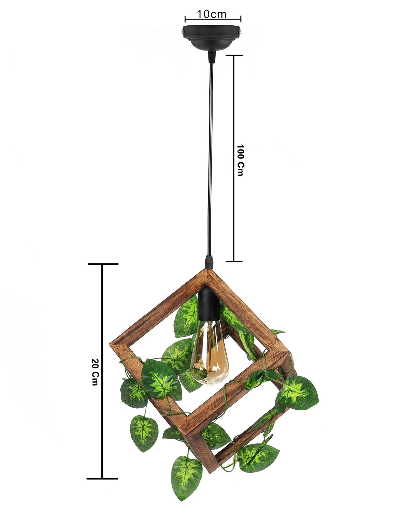 Hanging Pendant Plant Light Fixtures Creative Home Decor Living Room Dining, Ceiling light with leafy vine and filament bulb, Antique Wood Cube