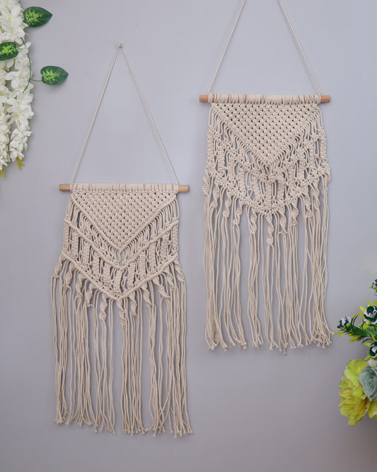 Macrame Wall Hanging Tapestry Tassel Home Decor Bohemian Handmade Chic Cotton Rope,Living Room, Balcony, Office, Housewarming, Garden, Set of 2