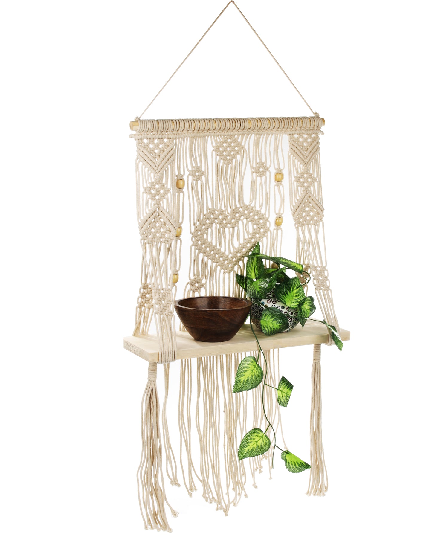Macrame Wall Hanging Shelf-ideal décor-plants storage bookshelf-Bohemian Decorative Floating Indoor For bedroom kitchen bathroom room with window Plant hanger, Plank