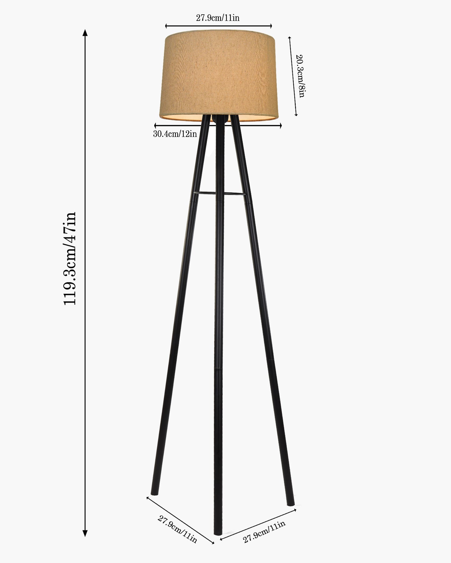 Mid Century Metal Tripod Floor Lamp,Contemporary Minimalist Standing Floor Light with Iron Legs,E27 Lamp Base,Modern Design Standing Light for Living Room,Study Room and Bedroom, Tripod
