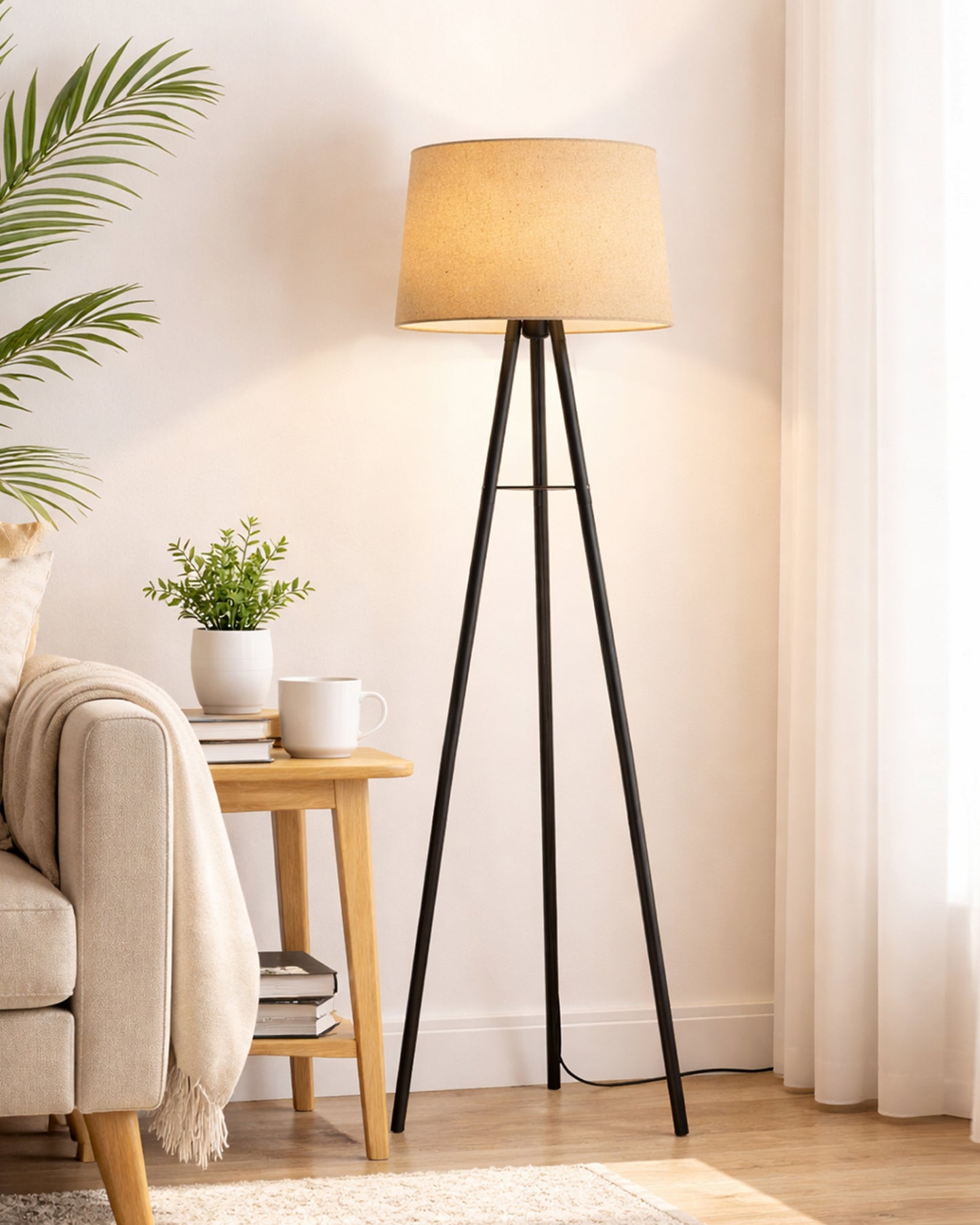 Mid Century Metal Tripod Floor Lamp,Contemporary Minimalist Standing Floor Light with Iron Legs,E27 Lamp Base,Modern Design Standing Light for Living Room,Study Room and Bedroom, Tripod