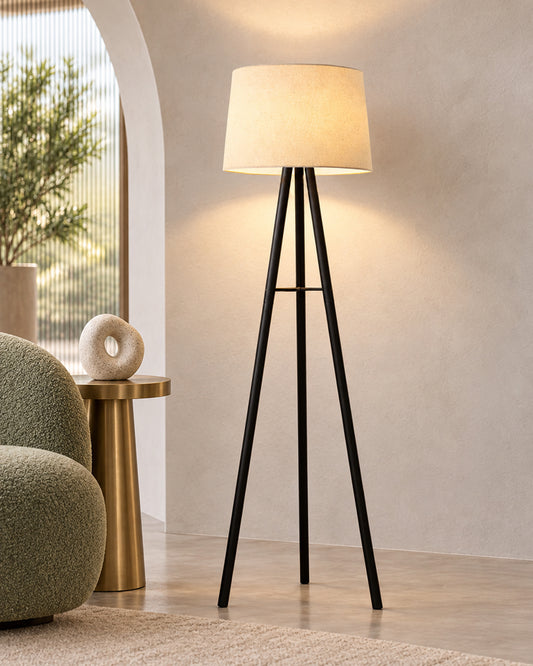 Mid Century Metal Tripod Floor Lamp,Contemporary Minimalist Standing Floor Light with Iron Legs,E27 Lamp Base,Modern Design Standing Light for Living Room,Study Room and Bedroom, Tripod