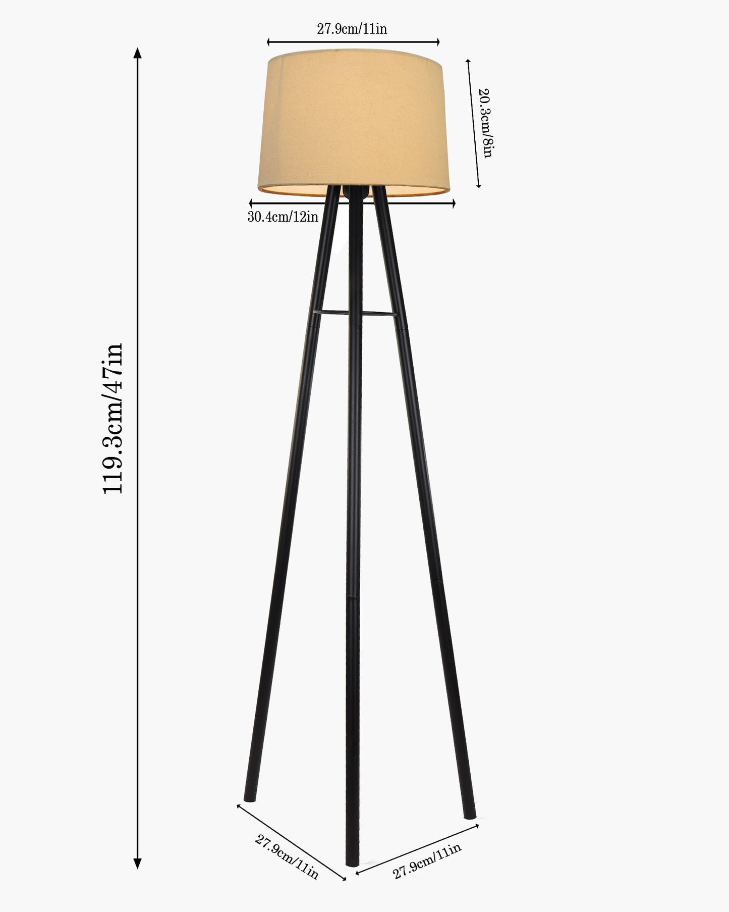 Mid Century Metal Tripod Floor Lamp,Contemporary Minimalist Standing Floor Light with Iron Legs,E27 Lamp Base,Modern Design Standing Light for Living Room,Study Room and Bedroom, Tripod