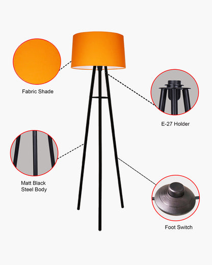 Mid Century Metal Tripod Floor Lamp,Contemporary Minimalist Standing Floor Light with Iron Legs,E27 Lamp Base,Modern Design Standing Light for Living Room,Study Room and Bedroom, Tripod