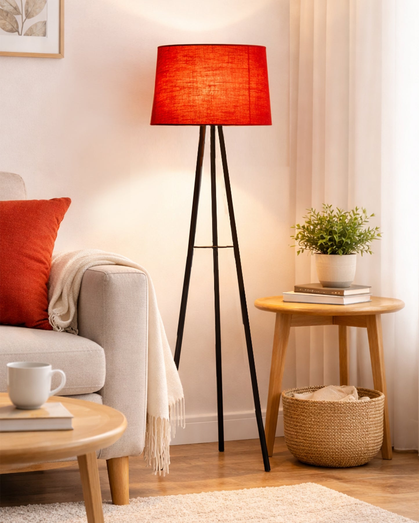Mid Century Metal Tripod Floor Lamp,Contemporary Minimalist Standing Floor Light with Iron Legs,E27 Lamp Base,Modern Design Standing Light for Living Room,Study Room and Bedroom, Tripod
