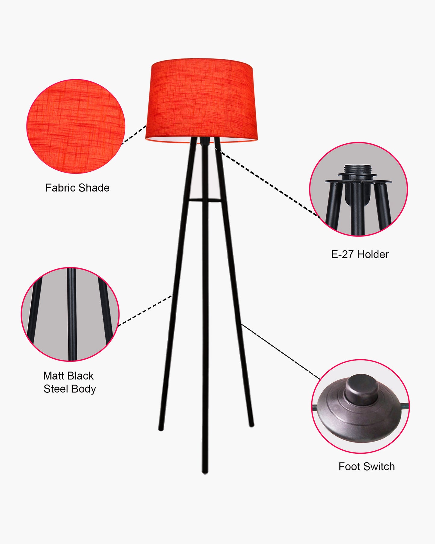 Mid Century Metal Tripod Floor Lamp,Contemporary Minimalist Standing Floor Light with Iron Legs,E27 Lamp Base,Modern Design Standing Light for Living Room,Study Room and Bedroom, Tripod