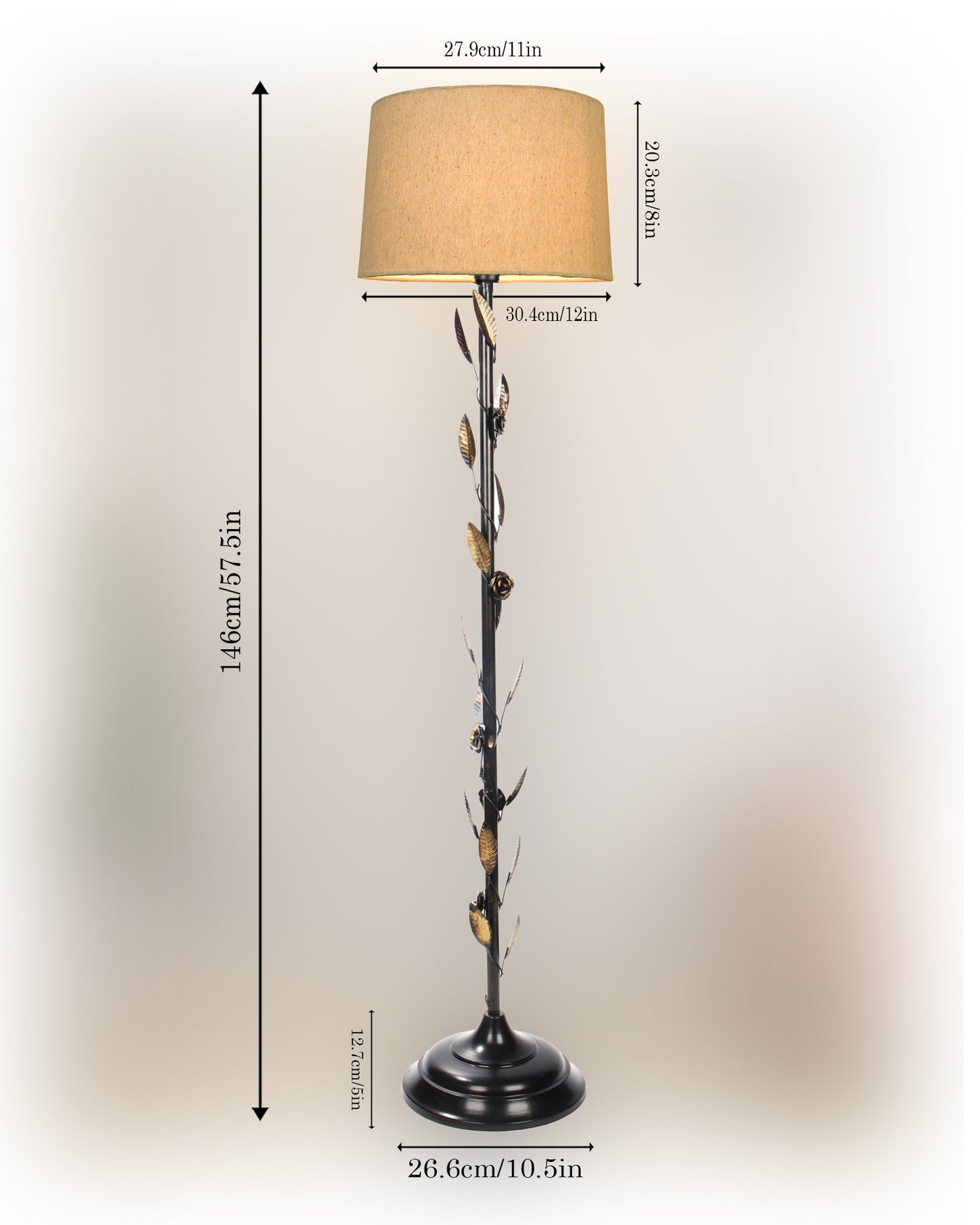 Contemporary Metal Floor Lamp,Contemporary Minimalist Standing Floor Light with Iron Legs,E27 Lamp Base,Modern Design Standing Light for Living Room,Study Room and Bedroom, Floral