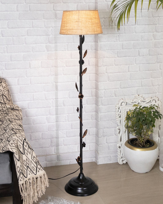 Contemporary Metal Floor Lamp,Contemporary Minimalist Standing Floor Light with Iron Legs,E27 Lamp Base,Modern Design Standing Light for Living Room,Study Room and Bedroom, Floral