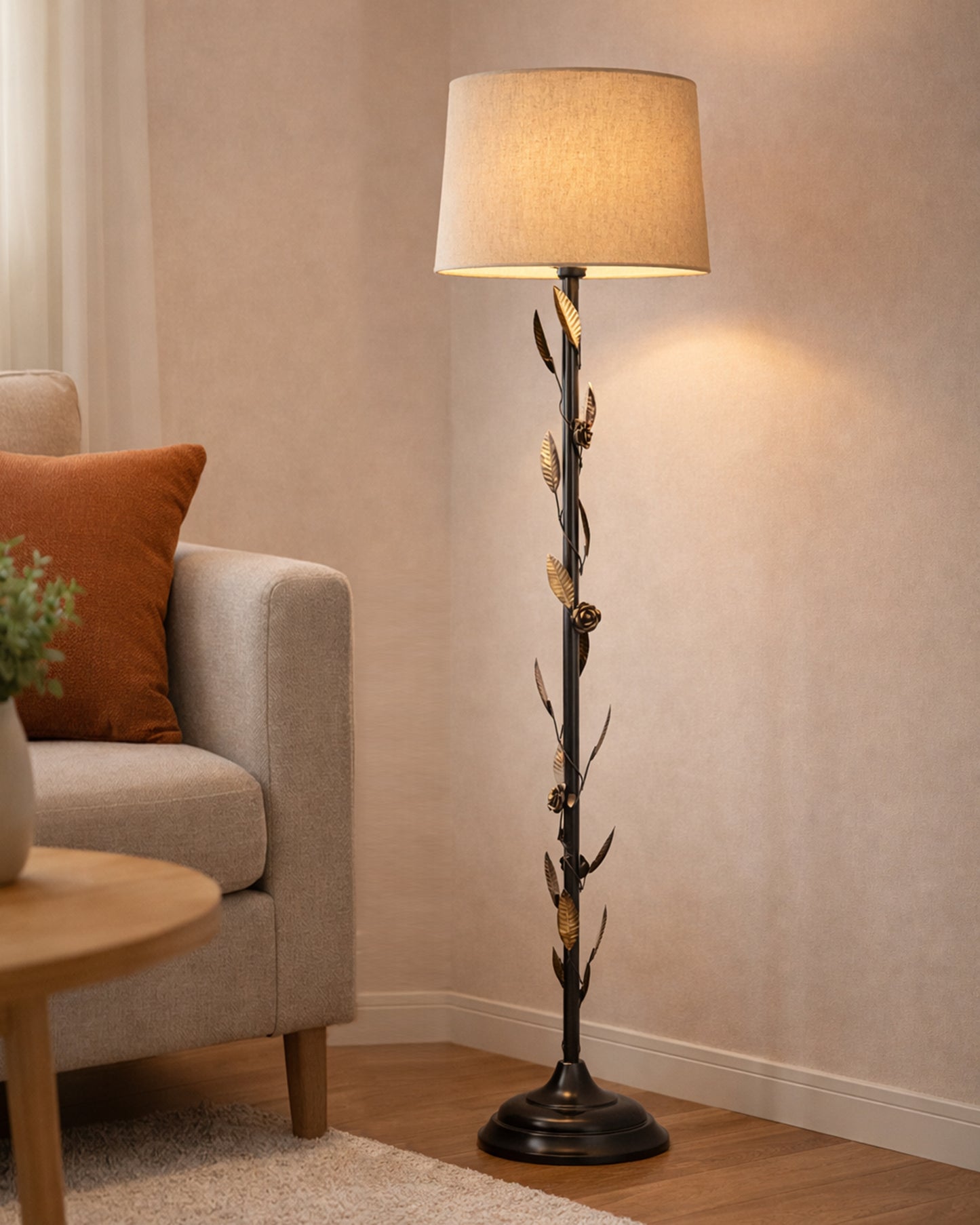 Contemporary Metal Floor Lamp,Contemporary Minimalist Standing Floor Light with Iron Legs,E27 Lamp Base,Modern Design Standing Light for Living Room,Study Room and Bedroom, Floral