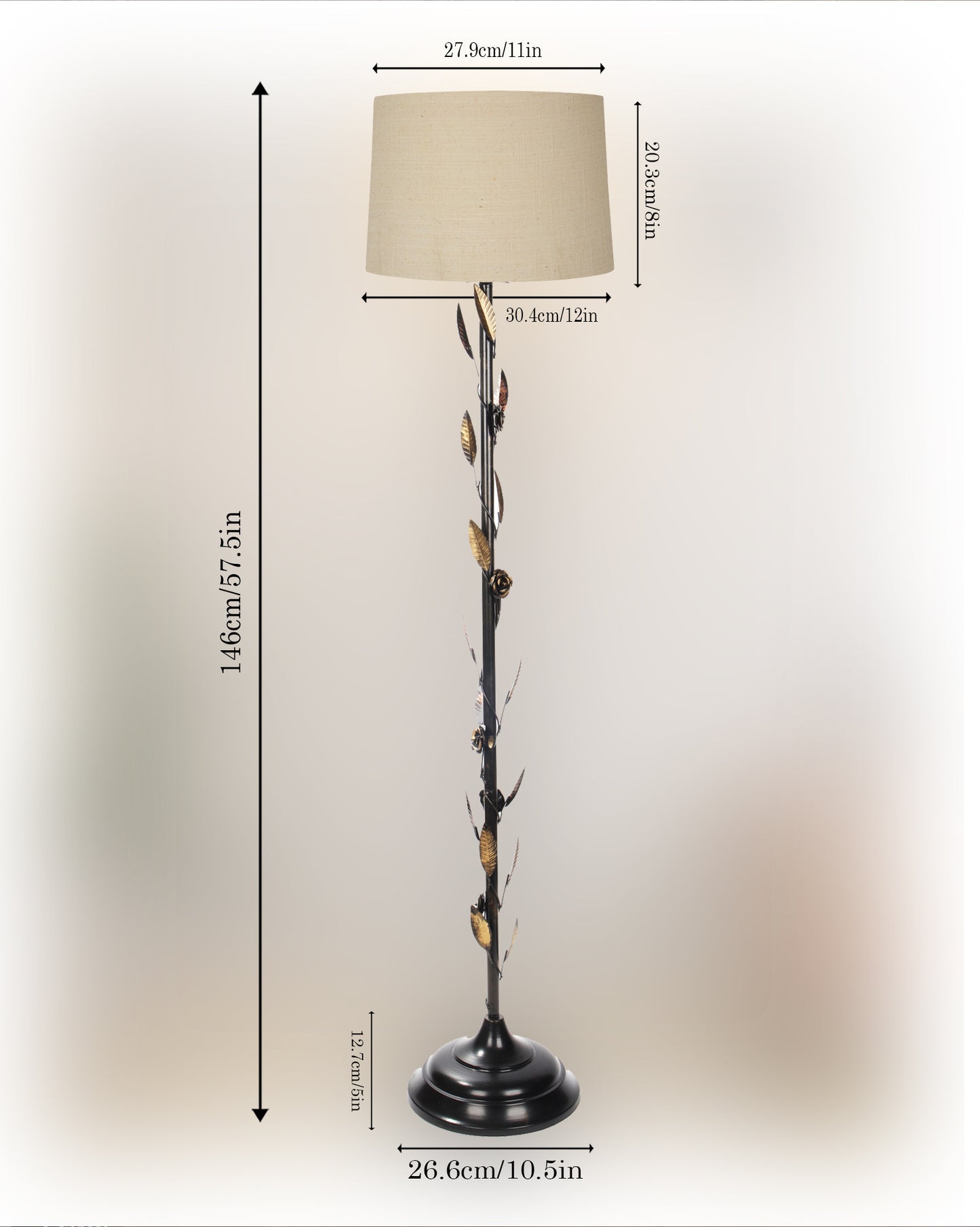 Contemporary Metal Floor Lamp,Contemporary Minimalist Standing Floor Light with Iron Legs,E27 Lamp Base,Modern Design Standing Light for Living Room,Study Room and Bedroom, Floral