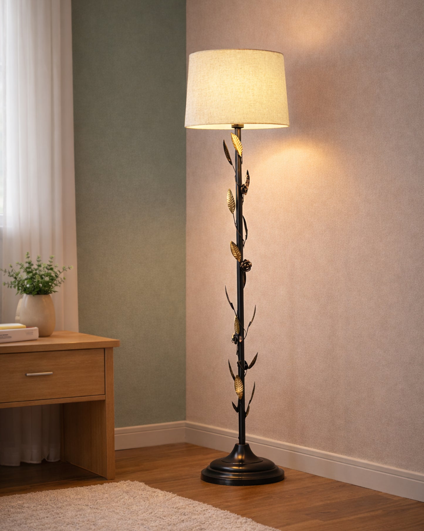 Contemporary Metal Floor Lamp,Contemporary Minimalist Standing Floor Light with Iron Legs,E27 Lamp Base,Modern Design Standing Light for Living Room,Study Room and Bedroom, Floral