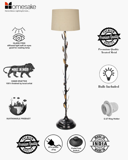 Contemporary Metal Floor Lamp,Contemporary Minimalist Standing Floor Light with Iron Legs,E27 Lamp Base,Modern Design Standing Light for Living Room,Study Room and Bedroom, Floral