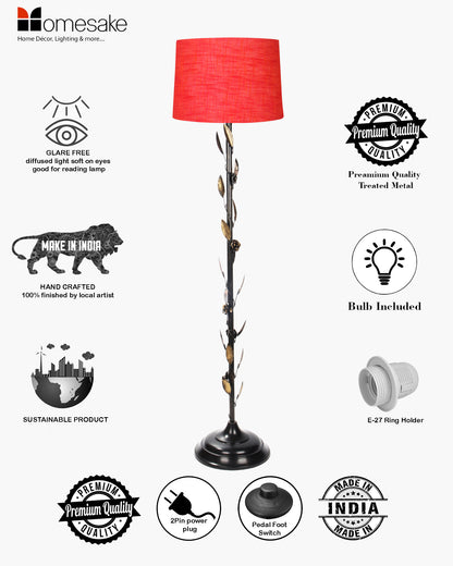 Contemporary Metal Floor Lamp,Contemporary Minimalist Standing Floor Light with Iron Legs,E27 Lamp Base,Modern Design Standing Light for Living Room,Study Room and Bedroom, Floral