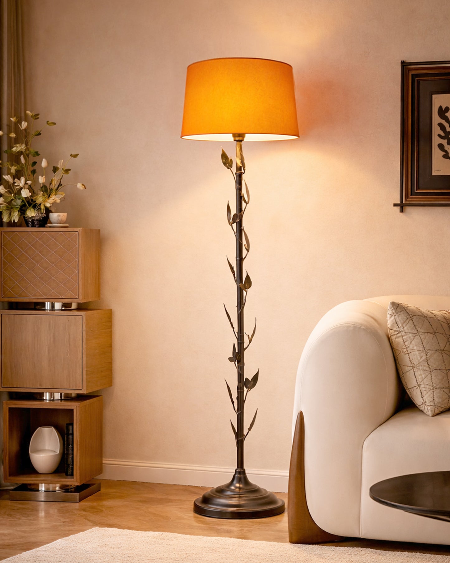Contemporary Metal Floor Lamp,Contemporary Minimalist Standing Floor Light with Iron Legs,E27 Lamp Base,Modern Design Standing Light for Living Room,Study Room and Bedroom, Floral