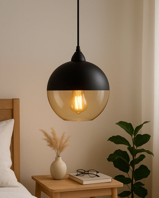 Sphere Glass Pendant Light Black Loft Bar Counter Dining Room Creative LED/Filament Ceiling Hanging Lamp, E27, Sphere, Black