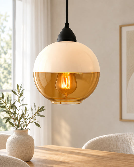 Glass Pendant Light White Loft Bar Counter Dining Room Creative LED/Filament Ceiling Hanging Lamp, E27, Sphere, White