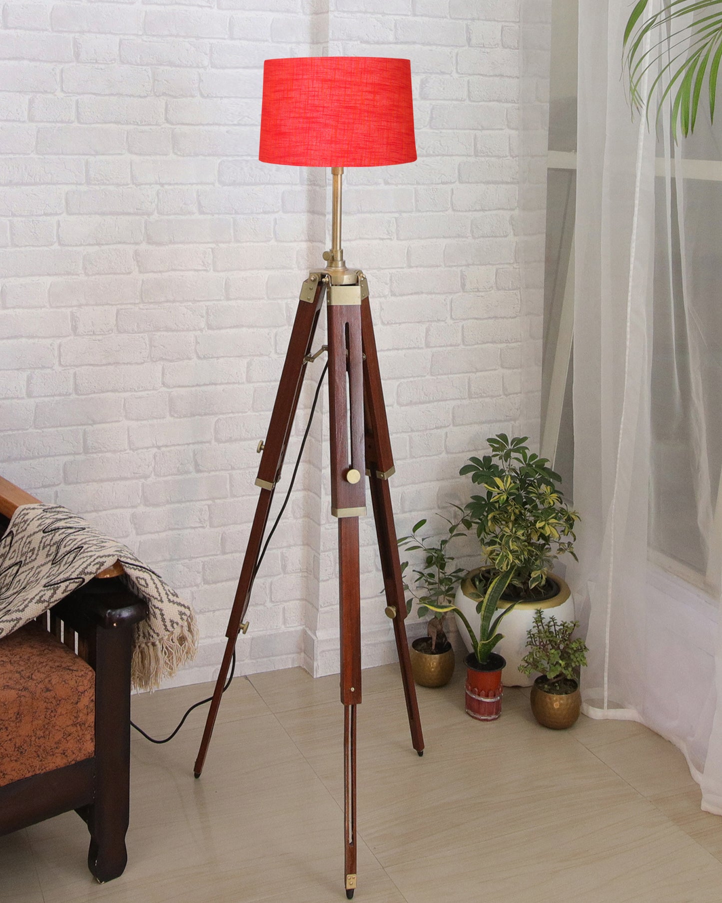 Industrial Tripod Floor Lamp for Living Room Bedroom, Vintage Reading Lamp with Wooden Metal Legs,Nautical Lamp for Office, Cinema, Dorm