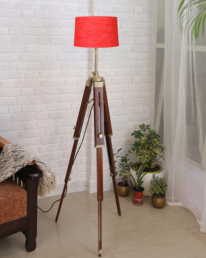 Industrial Tripod Floor Lamp for Living Room Bedroom, Vintage Reading Lamp with Wooden Metal Legs,Nautical Lamp for Office, Cinema, Dorm