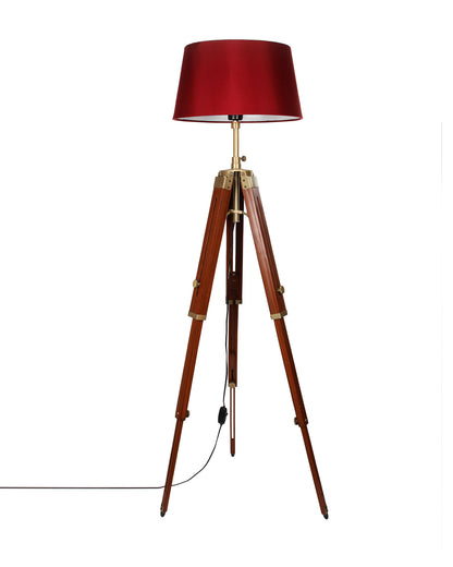 Industrial Tripod Floor Lamp for Living Room Bedroom, Vintage Reading Lamp with Wooden Metal Legs,Nautical Lamp for Office, Cinema, Dorm
