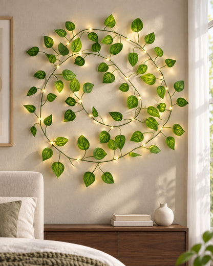 Vine String Lights,Home Decor String Lights, Moneyplant Leaf Garland Wreath Hanging lamp with 50 LED, Fairy Night Lights for Home, Room, Bedroom, Wall Decoration, Garden, Balcony, set of 2, USB