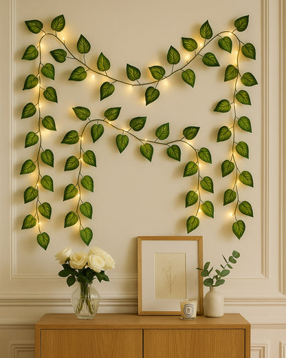 Vine String Lights,Home Decor String Lights, Moneyplant Leaf Garland Wreath Hanging lamp with 50 LED, Fairy Night Lights for Home, Room, Bedroom, Wall Decoration, Garden, Balcony, set of 2, USB