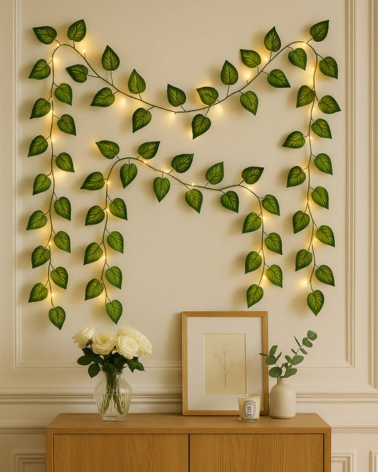 Vine String Lights,Home Decor String Lights, Moneyplant Leaf Garland Wreath Hanging lamp with 50 LED, Fairy Night Lights for Home, Room, Bedroom, Wall Decoration, Garden, Balcony, set of 2, USB