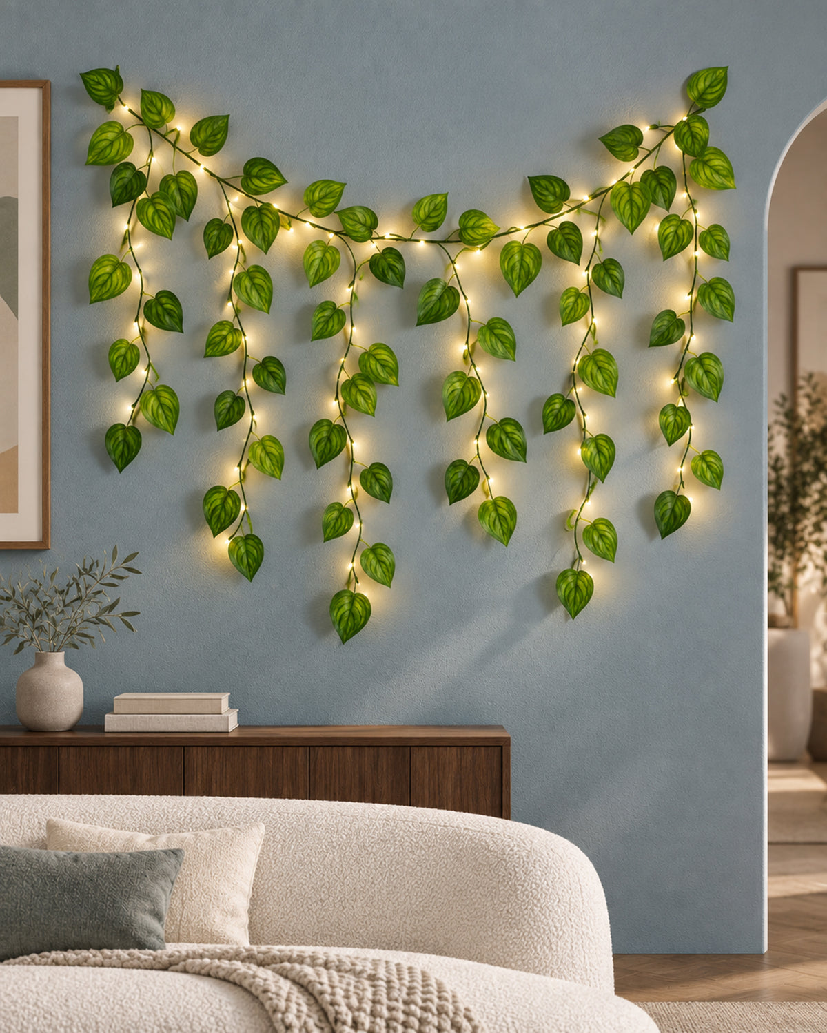 Vine String Lights,Home Decor String Lights, Moneyplant Leaf Garland Wreath Hanging lamp with 50 LED, Fairy Night Lights for Home, Room, Bedroom, Wall Decoration, Garden, Balcony, set of 2, Battery operated(Not included)