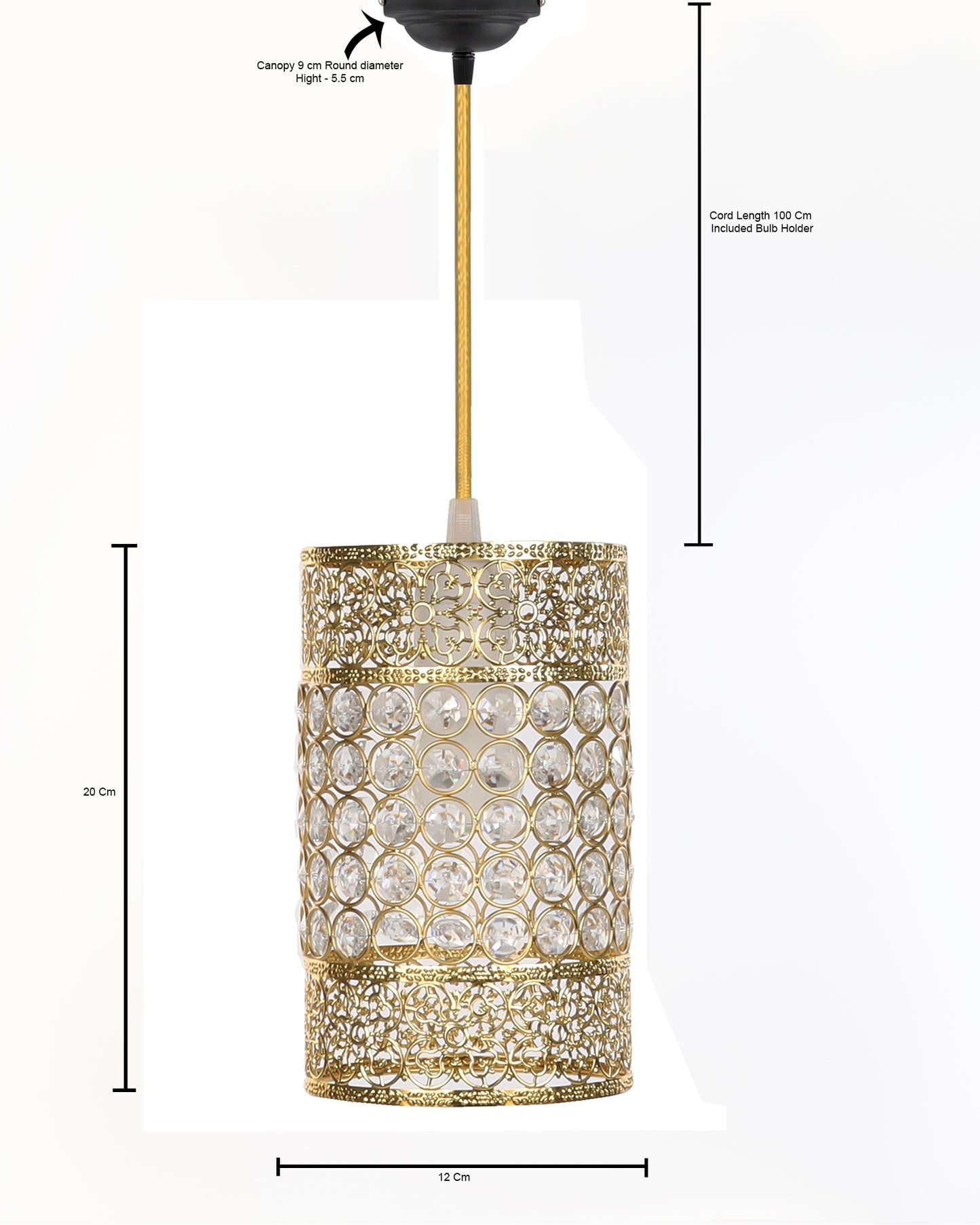 Hanging golden crystal pendant light, Classic Floral Adjustable Pendant Light Fixture for Kitchen Dinning Room Bedroom, Leafy Cylinder