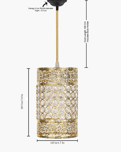 Hanging golden crystal pendant light, Classic Floral Adjustable Pendant Light Fixture for Kitchen Dinning Room Bedroom, Leafy Cylinder