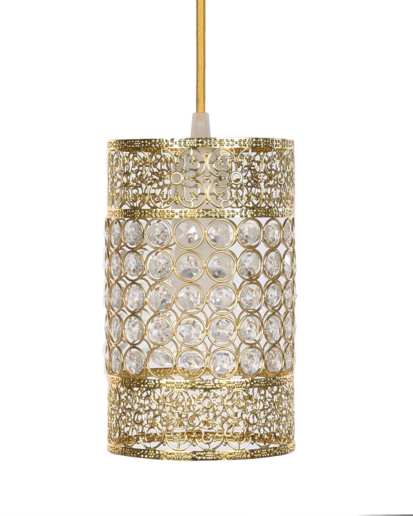 Hanging golden crystal pendant light, Classic Floral Adjustable Pendant Light Fixture for Kitchen Dinning Room Bedroom, Leafy Cylinder