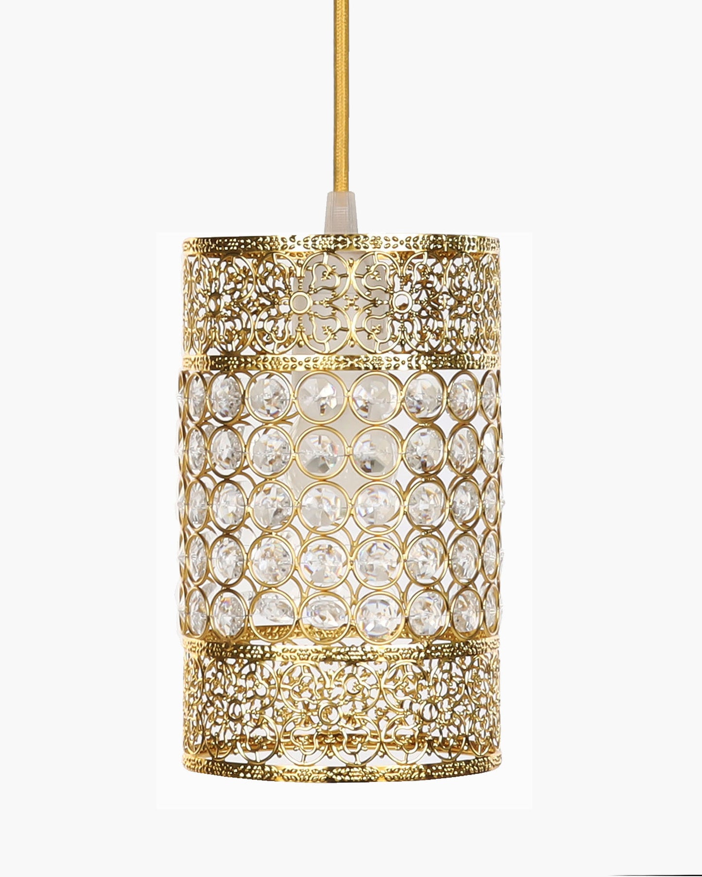 Hanging golden crystal pendant light, Classic Floral Adjustable Pendant Light Fixture for Kitchen Dinning Room Bedroom, Leafy Cylinder