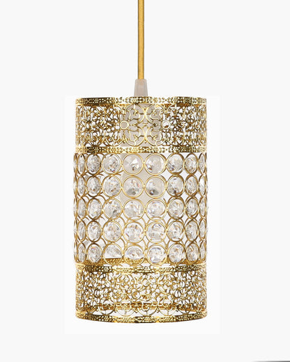 Hanging golden crystal pendant light, Classic Floral Adjustable Pendant Light Fixture for Kitchen Dinning Room Bedroom, Leafy Cylinder