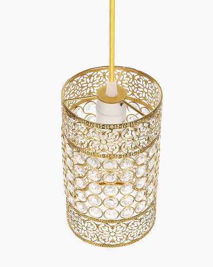 Hanging golden crystal pendant light, Classic Floral Adjustable Pendant Light Fixture for Kitchen Dinning Room Bedroom, Leafy Cylinder