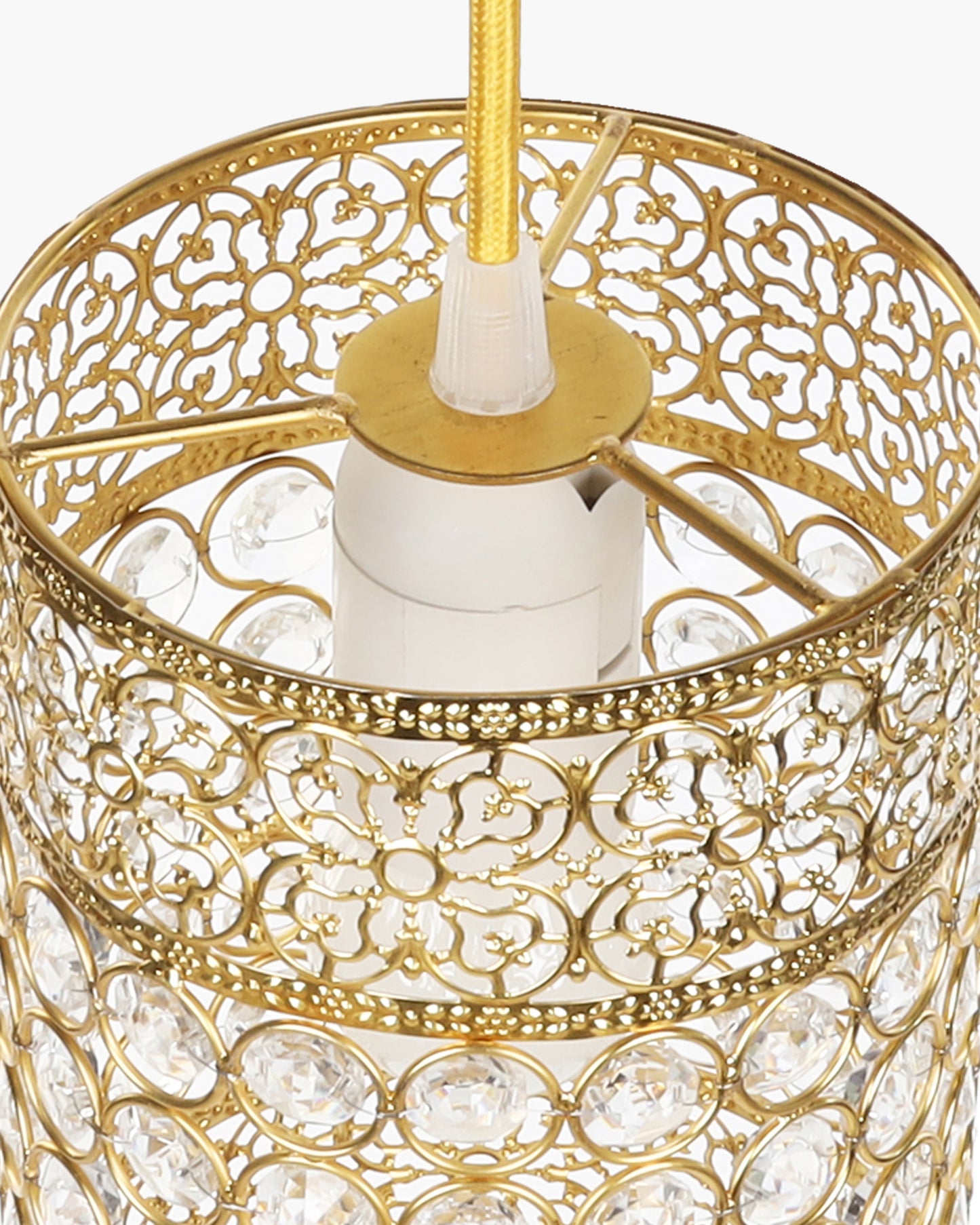 Hanging golden crystal pendant light, Classic Floral Adjustable Pendant Light Fixture for Kitchen Dinning Room Bedroom, Leafy Cylinder