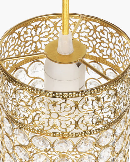 Hanging golden crystal pendant light, Classic Floral Adjustable Pendant Light Fixture for Kitchen Dinning Room Bedroom, Leafy Cylinder