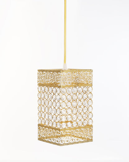 Hanging golden crystal pendant light, Classic Floral Adjustable Pendant Light Fixture for Kitchen Dinning Room Bedroom, Leafy Rectangle