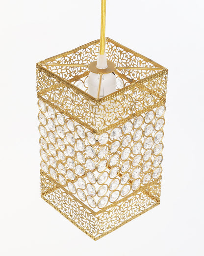 Hanging golden crystal pendant light, Classic Floral Adjustable Pendant Light Fixture for Kitchen Dinning Room Bedroom, Leafy Rectangle